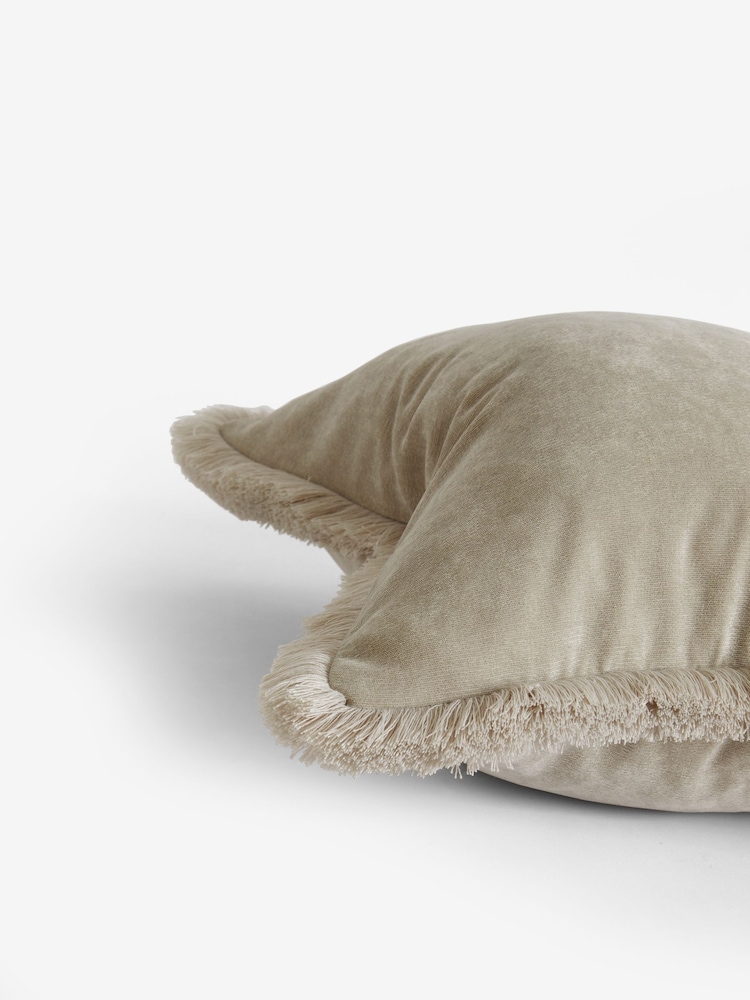 Stone Natural 45 x 45cm Soft Velour Fringe Cushion - Image 4 of 4