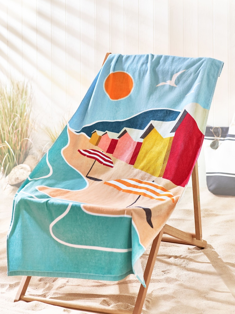 Multi Beach Scene 100% Cotton Beach Towel - Image 1 of 3