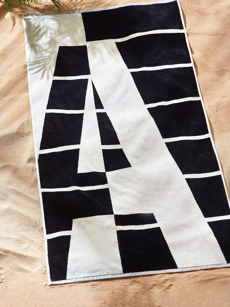 Monochrome Monogram 100% Cotton Beach Towel - Image 2 of 3