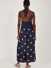 Monsoon Blue Embroidered Motif Halter Neck Jumpsuit - Image 2 of 5