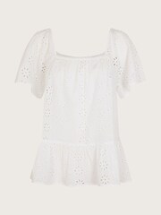 Monsoon White Plain Schiffli 100% Cotton Top - Image 5 of 5