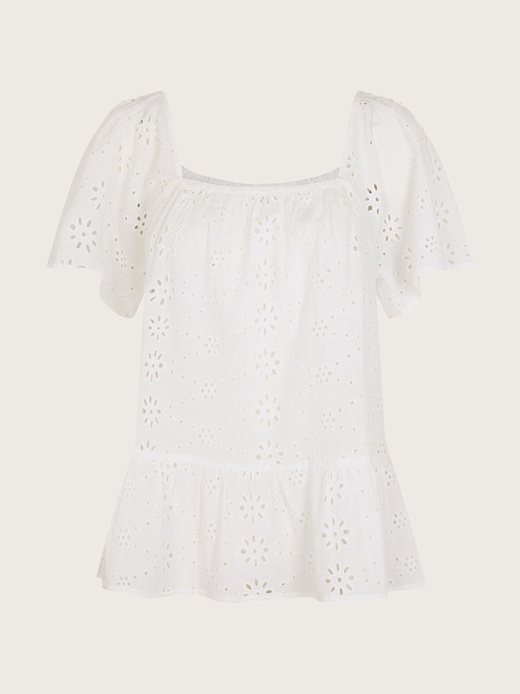 Monsoon White Plain Schiffli 100% Cotton Top - Image 5 of 5 Monsoon White Plain Schiffli 100% Cotton Top - Image 5 of 5