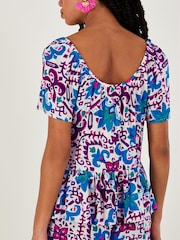 Monsoon Blue Fire Flower Ikat Print Short Sleeve Top in LENZING™ ECOVERO™ - Image 2 of 5