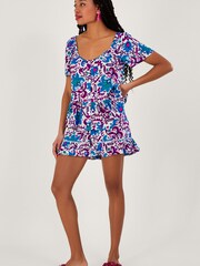 Monsoon Blue Fire Flower Ikat Print Short Sleeve Top in LENZING™ ECOVERO™ - Image 3 of 5