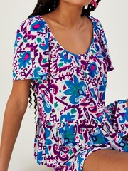 Monsoon Blue Fire Flower Ikat Print Short Sleeve Top in LENZING™ ECOVERO™ - Image 4 of 5