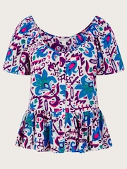 Monsoon Blue Fire Flower Ikat Print Short Sleeve Top in LENZING™ ECOVERO™ - Image 5 of 5