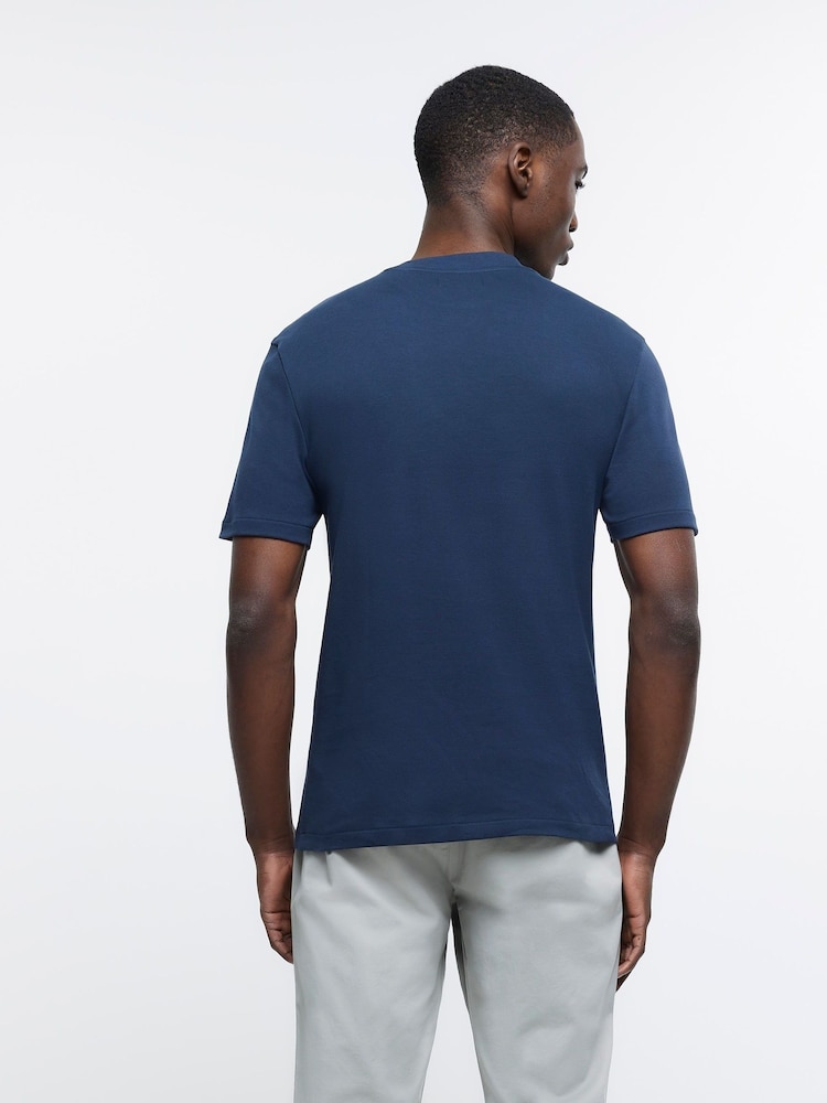 River Island Blue Slim Fit Studio Heavyweight 100% Cotton T-Shirt - Image 2 of 4