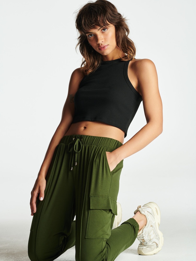 Khaki Green Cargo Jersey Joggers - Image 1 of 7