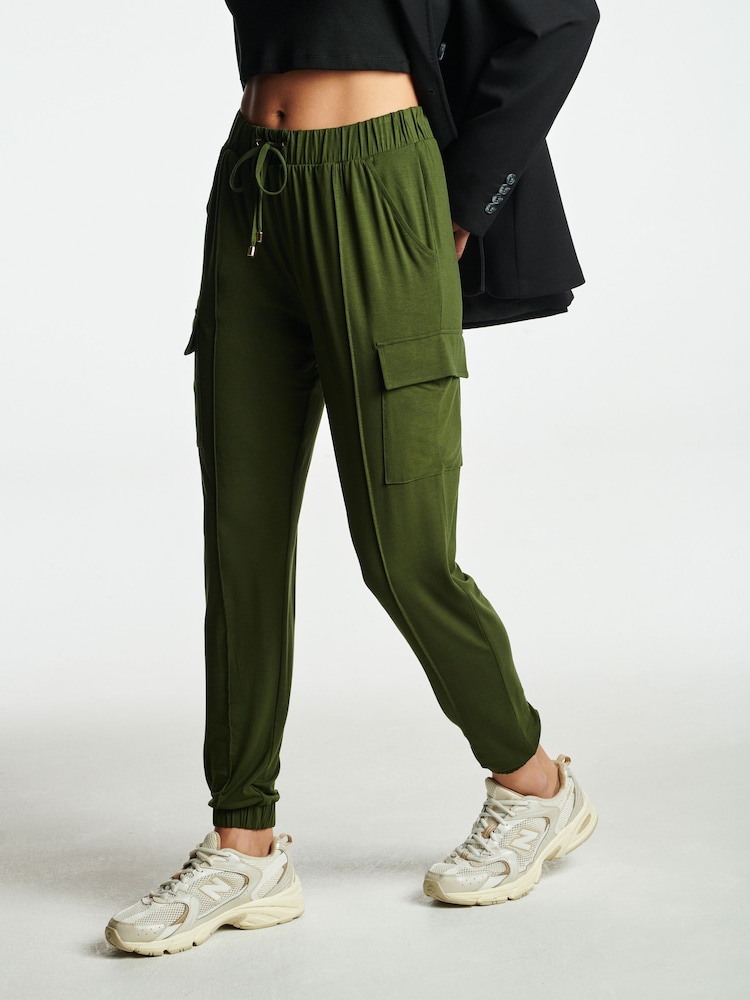 Khaki Green Cargo Jersey Joggers - Image 4 of 7