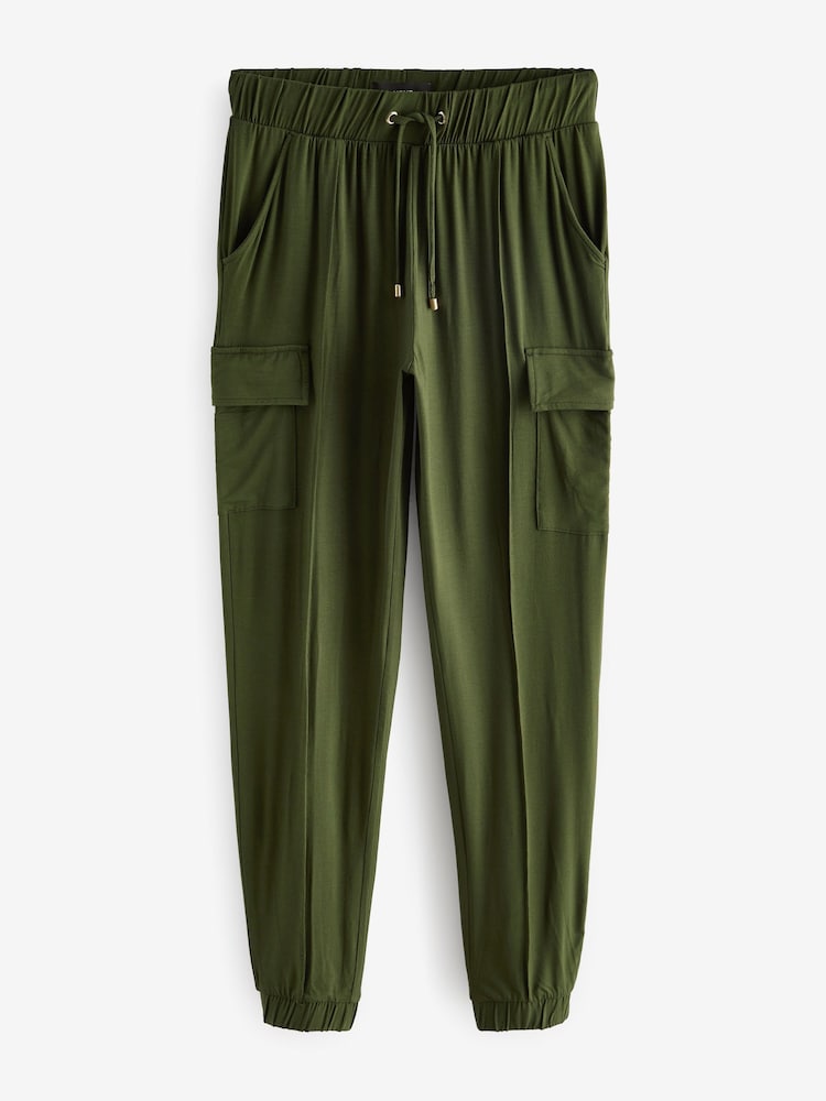 Khaki Green Cargo Jersey Joggers - Image 6 of 7