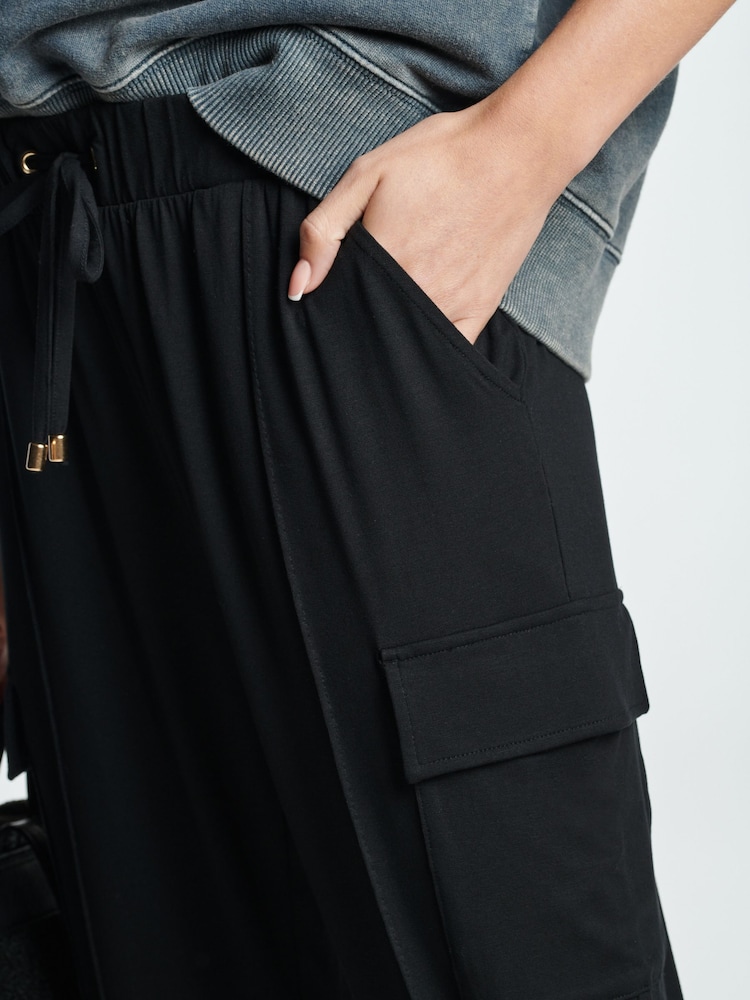 Black Cargo Jersey Joggers - Image 4 of 6