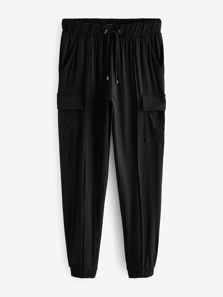 Black Cargo Jersey Joggers - Image 5 of 6
