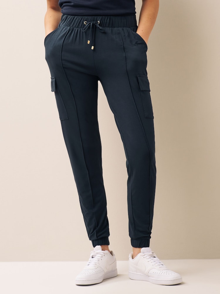 Navy Blue Cargo Jersey Joggers - Image 1 of 6