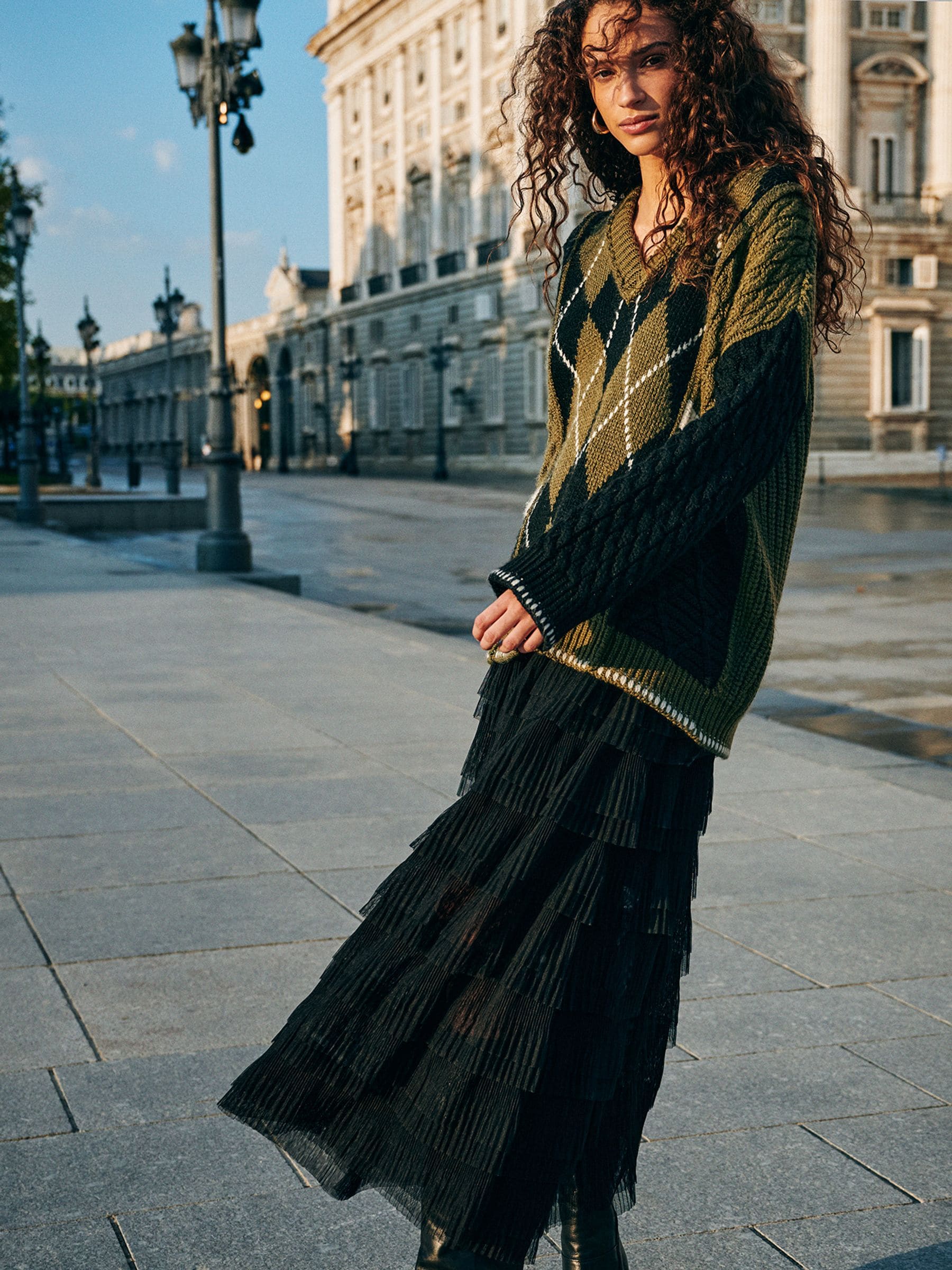 Black Mesh Tulle Midi Skirt