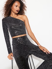 Black One Shoulder Sequin Top - Image 1 of 6