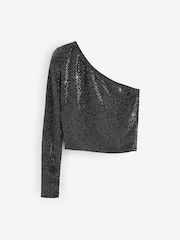 Black One Shoulder Sequin Top - Image 5 of 6