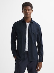 Reiss Navy Chaser Button-Through Twin Pocket Overshirt - Image 1 of 5