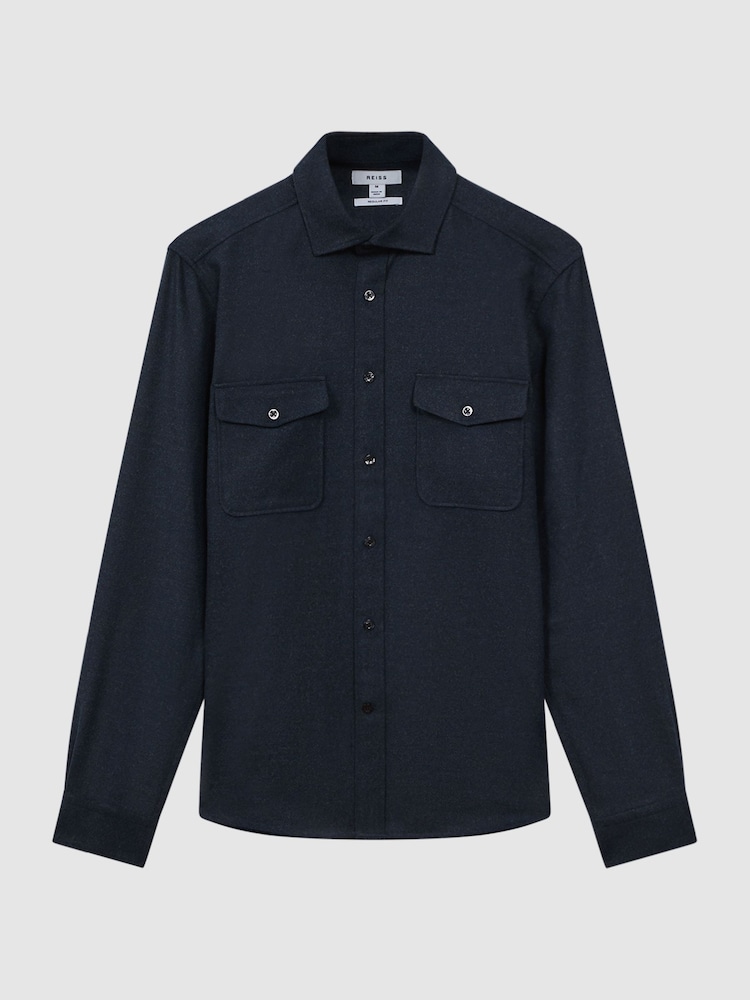 Reiss Navy Chaser Button-Through Twin Pocket Overshirt - Image 2 of 5