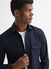 Reiss Navy Chaser Button-Through Twin Pocket Overshirt - Image 4 of 5