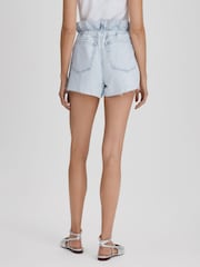 Good American Light Blue Good American Elasticated Waist Distressed Denim Shorts - Image 5 of 6