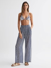 Reiss Navy/White Farah Polka Dot Split Hem Trousers - Image 1 of 4