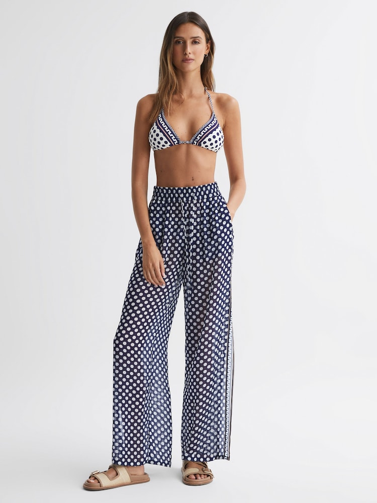 Reiss Navy/White Farah Polka Dot Split Hem Trousers - Image 1 of 4