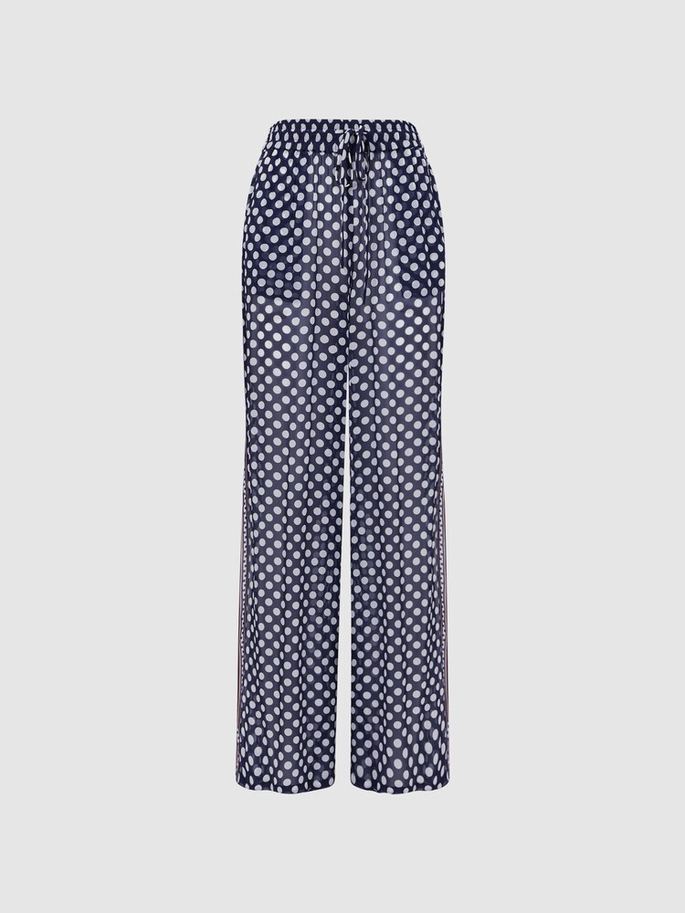 Reiss Navy/White Farah Polka Dot Split Hem Trousers - Image 2 of 4 Reiss Navy/White Farah Polka Dot Split Hem Trousers - Image 2 of 4
