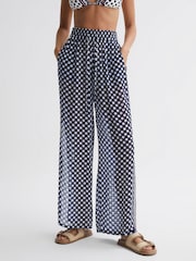 Reiss Navy/White Farah Polka Dot Split Hem Trousers - Image 3 of 4