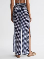 Reiss Navy/White Farah Polka Dot Split Hem Trousers - Image 4 of 4