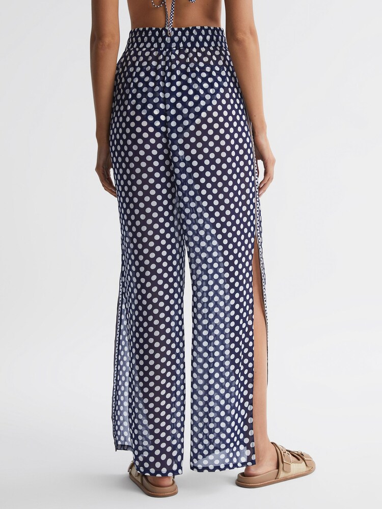 Reiss Navy/White Farah Polka Dot Split Hem Trousers - Image 4 of 4 Reiss Navy/White Farah Polka Dot Split Hem Trousers - Image 4 of 4