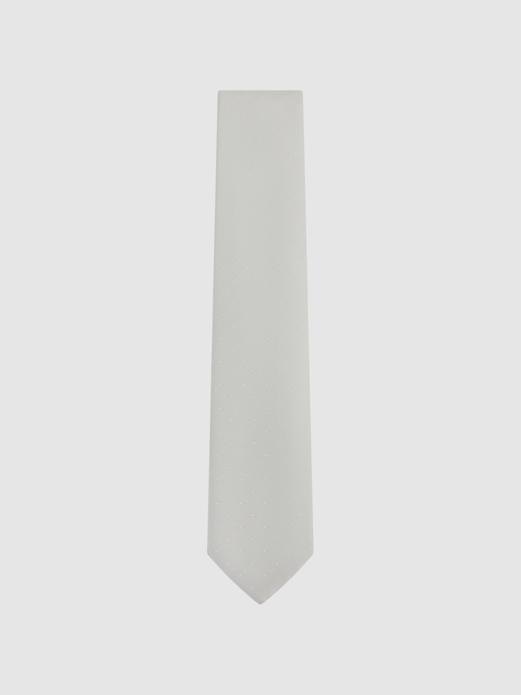Reiss Silver Liam Silk Polka Dot Tie - Image 1 of 5