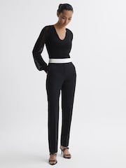 Reiss Black Brooklyn Sheer Sleeve V-Neck Top - Image 3 of 5