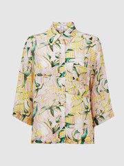 Reiss Yellow Print Anja Floral Print Button Through Shirt - Image 2 of 5