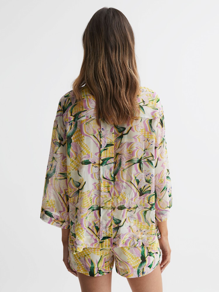 Reiss Yellow Print Anja Floral Print Button Through Shirt - Image 5 of 5