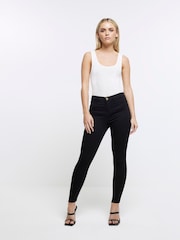 River Island Black Petite Mid Rise Skinny Jeans - Image 1 of 5