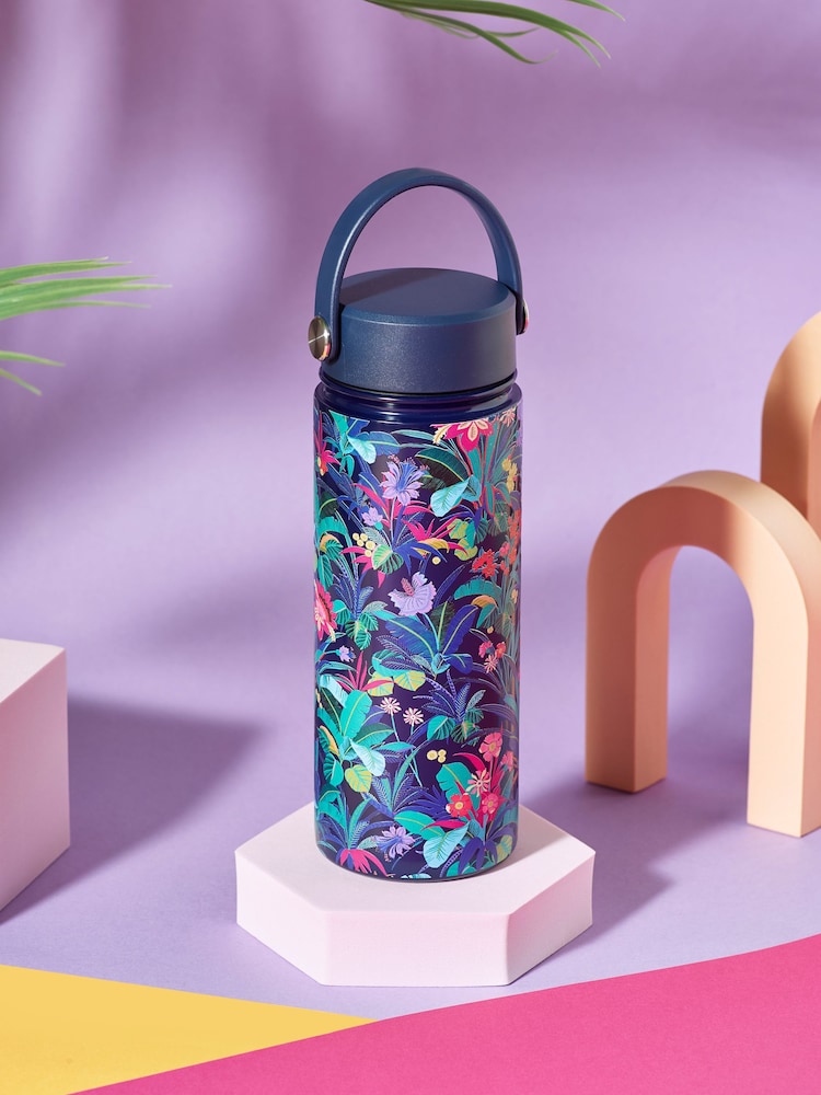 Blue Navy Tropical Print Metal Water Bottle - Image 1 of 4