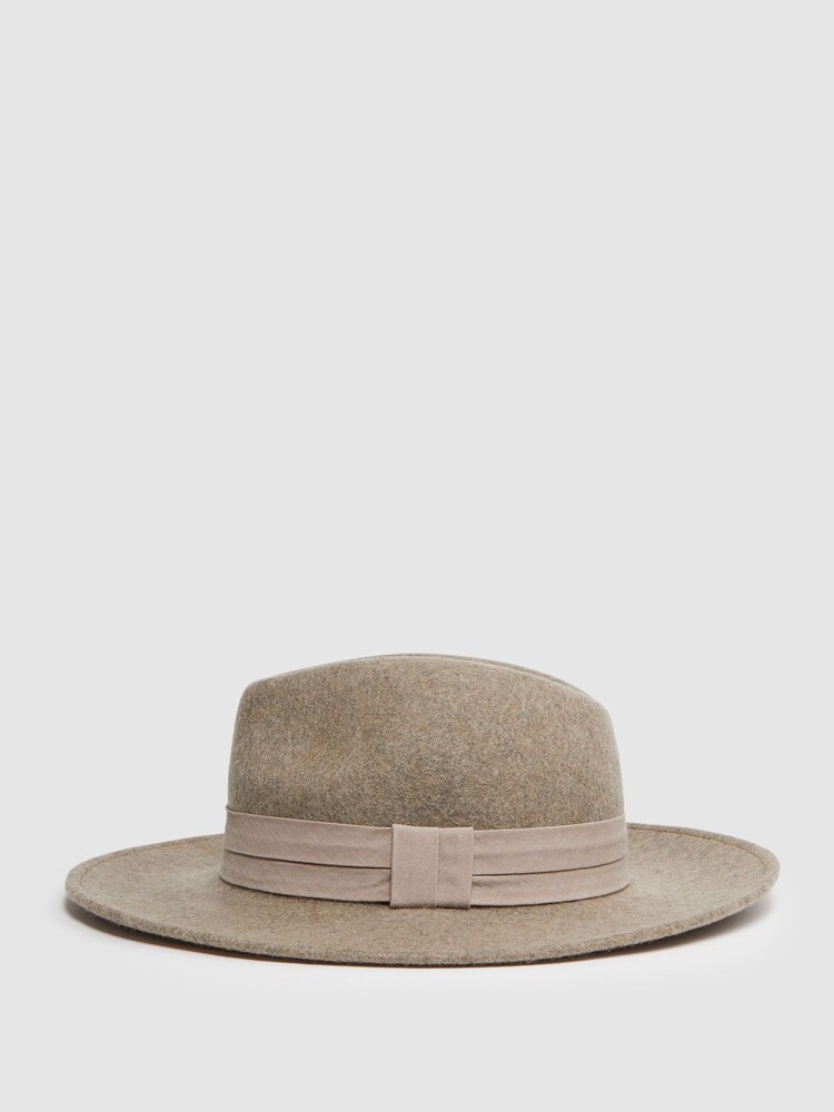 Reiss Taupe Frankie Wool Wide Brim Fedora Hat - Image 1 of 4