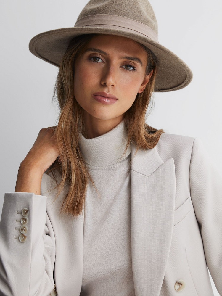 Reiss Taupe Frankie Wool Wide Brim Fedora Hat - Image 2 of 4