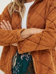 FatFace Brown Asher Quilted Zip Through Sweatshirt - Image 3 of 4
