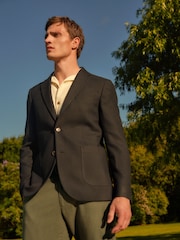 Navy Waffle Slim Slim Fit Smart Textured Blazer - Image 1 of 10