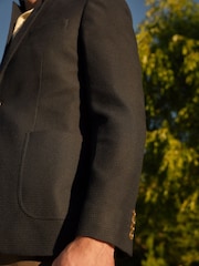 Navy Waffle Slim Slim Fit Smart Textured Blazer - Image 5 of 10