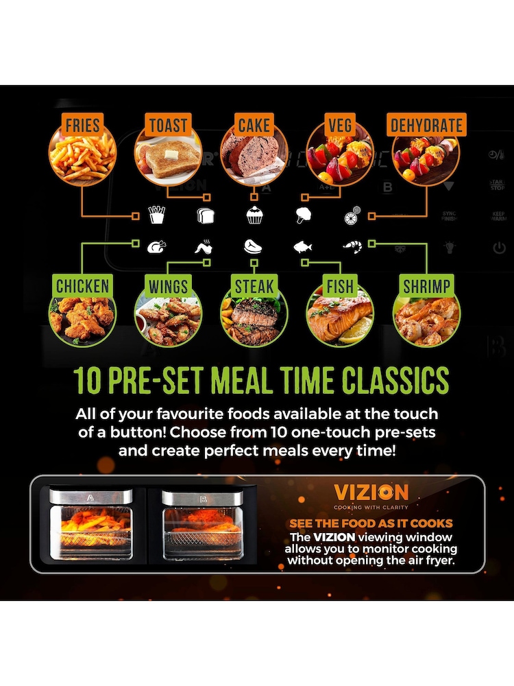 Tower Black Vortx Vizion 11L Dual Air Fryer - Image 12 of 12 Tower Black Vortx Vizion 11L Dual Air Fryer - Image 12 of 12
