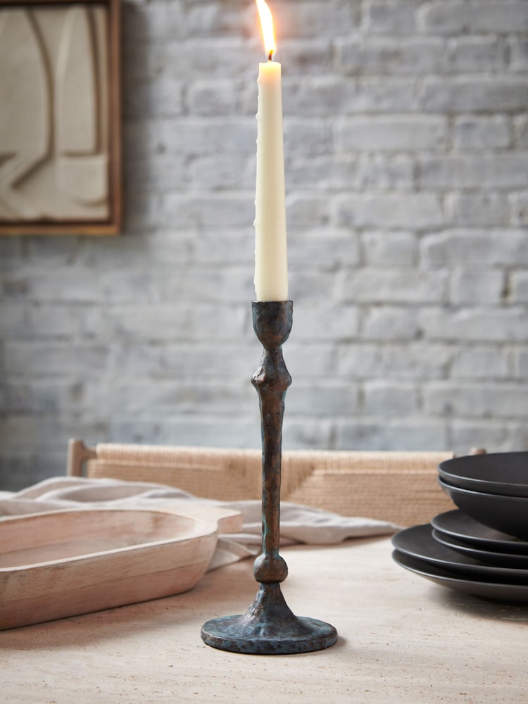 French Connection Grey Patina Metal Taper Candle Holder Patina Metal Taper Holder - Image 1 of 3