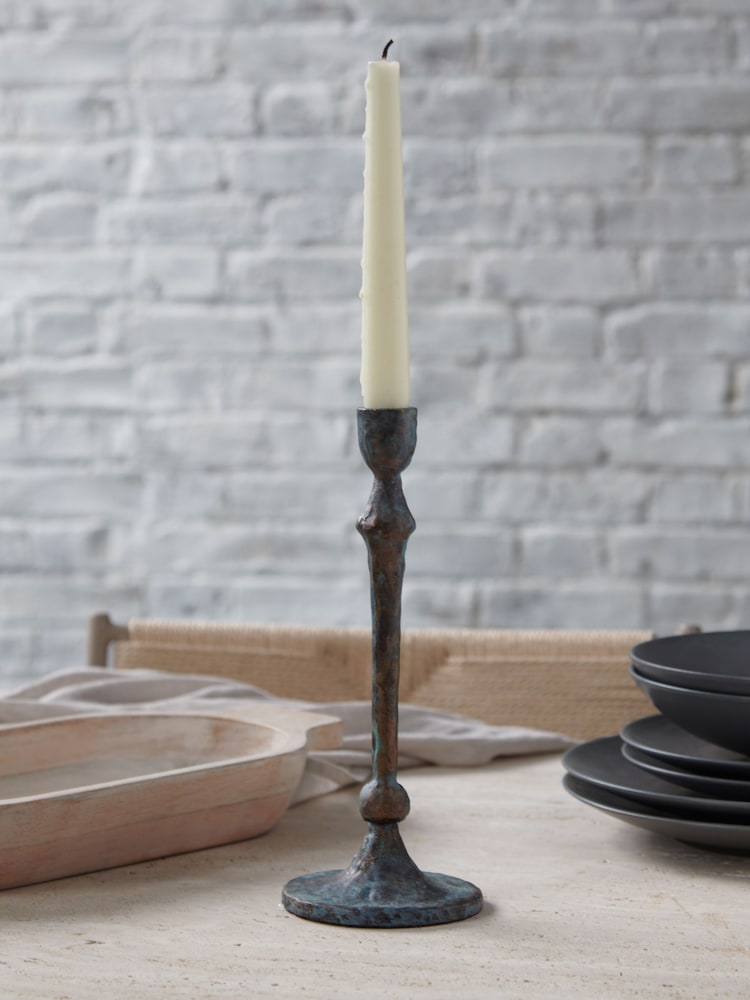 French Connection Grey Patina Metal Taper Candle Holder Patina Metal Taper Holder - Image 2 of 3