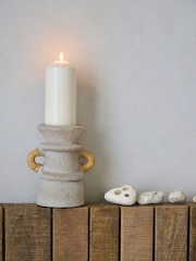 French Connection White Textured Terracotta Pillar Candle Holder - Image 1 of 3