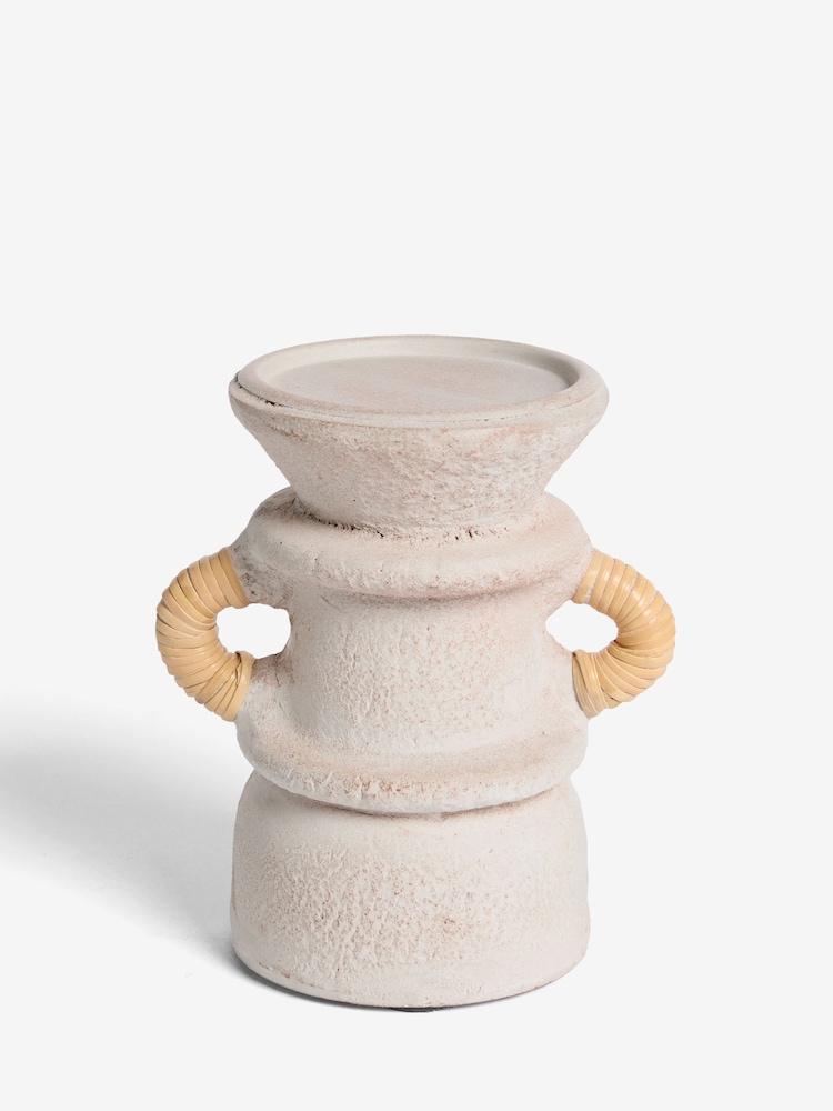 French Connection White Textured Terracotta Pillar Candle Holder - Image 3 of 3