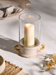French Connection White Textured Terracotta Hurriane Candle Holder - Image 1 of 3