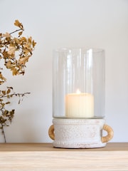 French Connection White Textured Terracotta Hurriane Candle Holder - Image 2 of 3