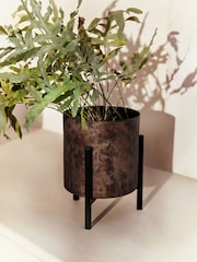 French Connection Black/Bronze Small Patina Metal Stand Plant Pot - Image 1 of 3