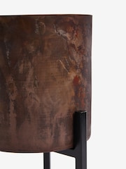 French Connection Black/Bronze Small Patina Metal Stand Plant Pot - Image 2 of 3